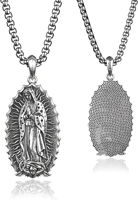 BGCOPPER Sterling Silver Saint Benedict/Virgin Mary/Sacred Heart of Jesus Pendant Necklace for Men Women, St Benedict Medal/Lady of Guadalupe/Jesus Necklace Religious Christmas Gift