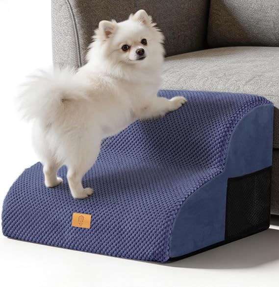 Dog Stairs for Small Dogs 2 Steps Dog Stairs with Removable Washable Cover Non-Slip Stairs for Dogs Cat Stairs for Sofa and Bed Blue