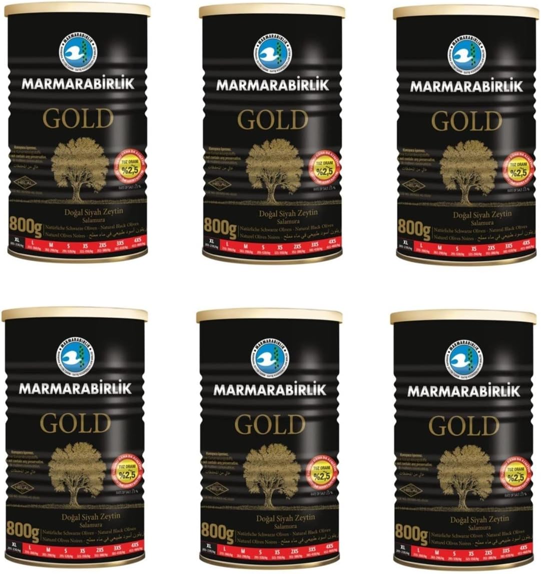 Marmarabirlik Pickled Black Olive Tin Gold XL 800 Gr - 6 pieces