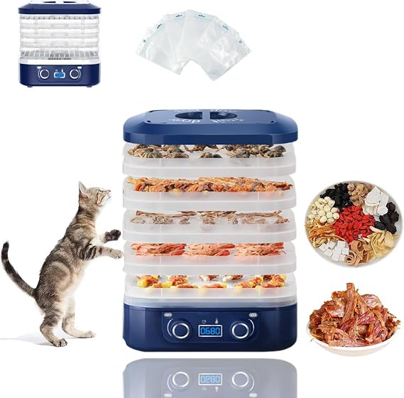 Automatic Food Heater Dryer Machine, Home Food Dehydrator with Digital Timer & Temperature Control, 5 Trays Electric Fruit Drying Machine for Dried Candy, Meat, Vegetables, Snacks(Blue)