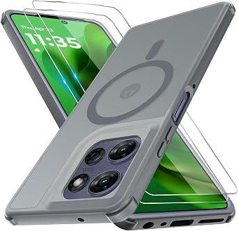 for Motorola Moto G Power 5G 2025/2026 Phone Case with 2 Pack Screen Protector, Magnetic Military Grade Shockproof, Translucent Back Slim Rugged Bumper Cover, Grey