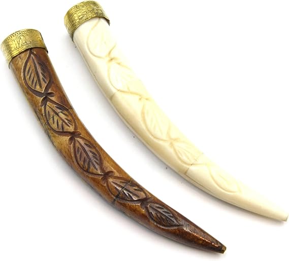 Carved Bone Tusk Pendant | Ox Bone Pendant | Carved Floral Tusk | Spiral Carved Tusk | Focal Pendants | Statement Piece for Jewelry - Carved Leaves - Light Brown