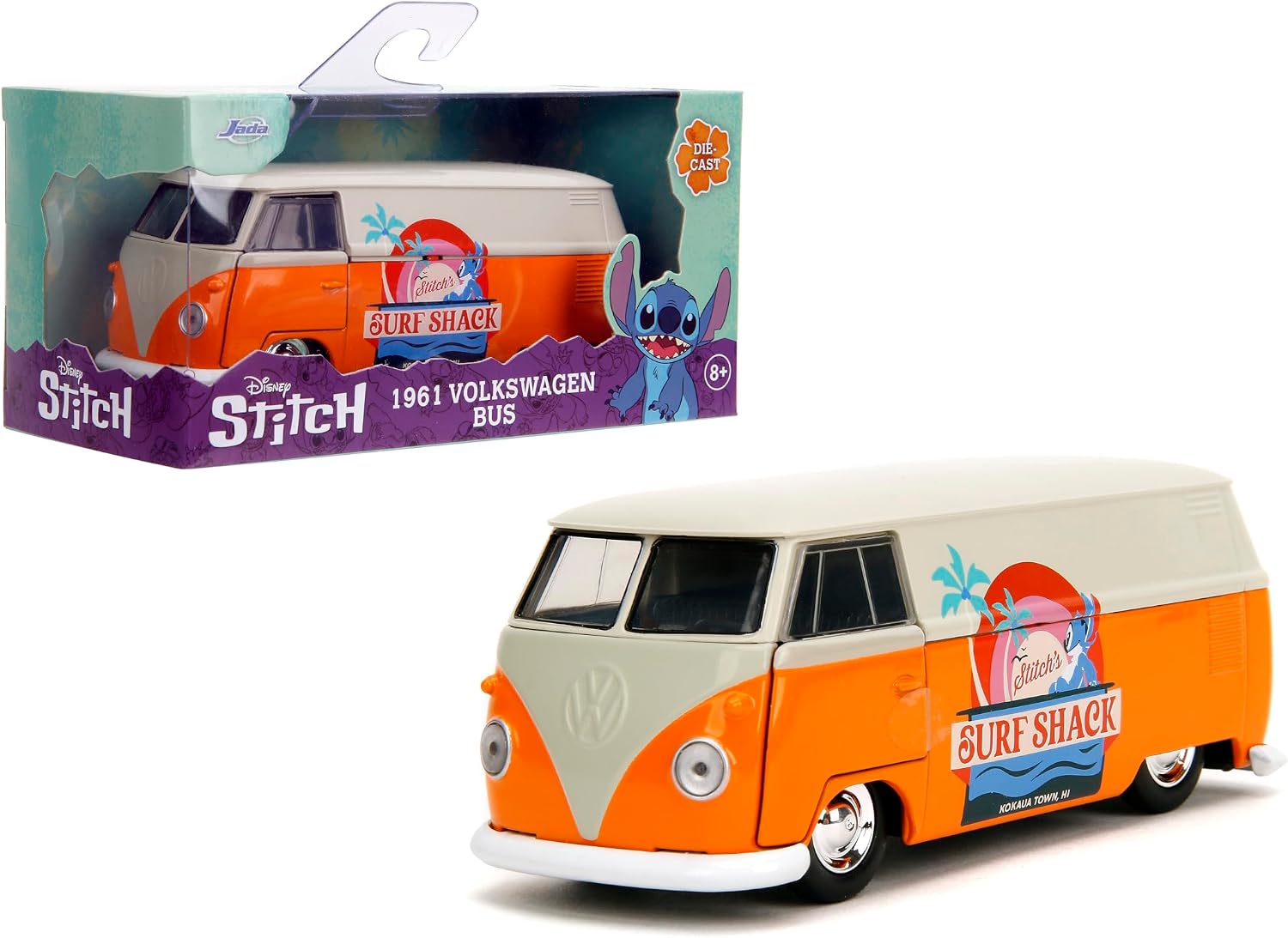 Jada Hollywood Rides Disney Stitch 1961 VW Bus - Die-cast Car with Opening Doors, 1:32 Scale, Ages 8 Collector’s Edition