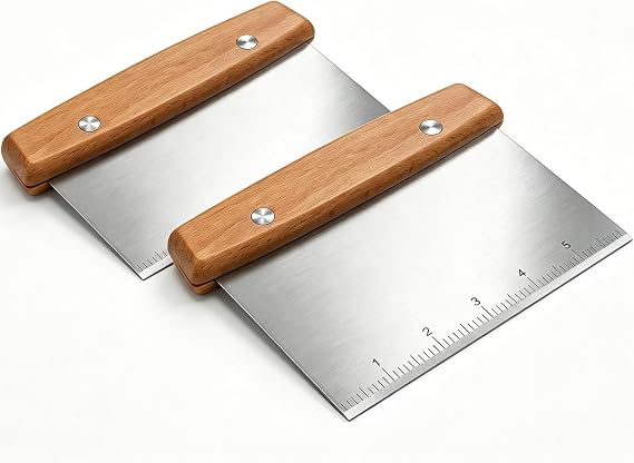 stainless steel bench scraper,dough scraper for bread, pizza dough cutter, baking and vegetable chopping - versatile kitchen tool (2, Silver)
