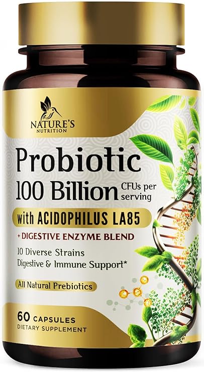 Premium Probiotics - 100 Billion CFU Per Serving - 10 Strains + Prebiotics - Best Women & Men's Gut Health Supplement, Supports Immune - Digestive Health & Occasional Constipation & Gas - 60 Capsules