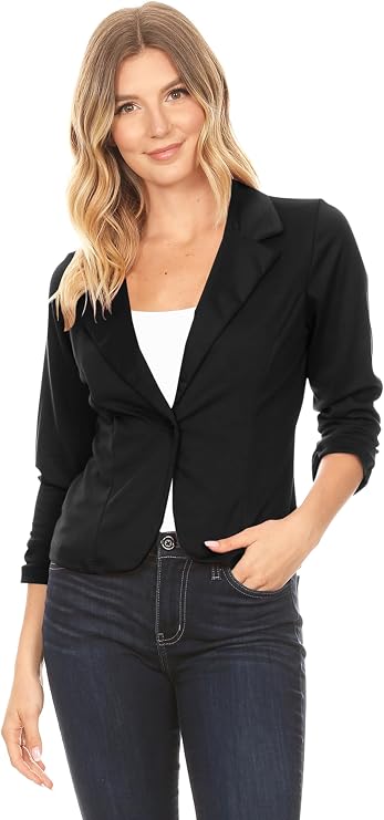 Women's Casual Office 3/4 Long Sleeve Open Front Blazer Jacket S-3XL