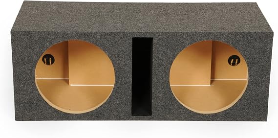 QPower QBASS Dual 12 Inch Car Audio Subwoofer Box, Charcoal Gray Carpet Finish - MDF Woofer Enclosure, Single Slot Port Vent, Deep Bass Sound System for Truck and Stereo
