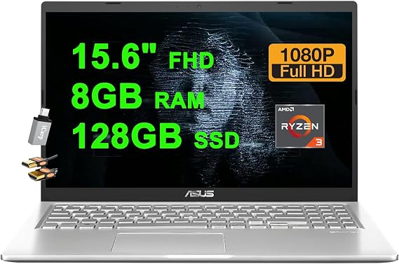 ASUS VivoBook 15 Business Laptop 15.6" FHD Anti-Glare AMD Ryzen 3 3250U 8GB RAM 128GB SSD Type-C VGA Camera SonicMaster Win11 ICP Accessory