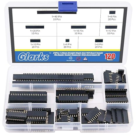 Glarks 120Pcs 2.54mm Straight Single Row PCB Board Female Pin Header Socket Connector Strip Assortment Kit for Arduino Prototype Shield(Single Row)