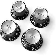 Top Hat Bell Reflector Knobs – Volume Tone Controls for Gibson & Epiphone – Black Silver (Full Set (2x Volume & 2x Tone))