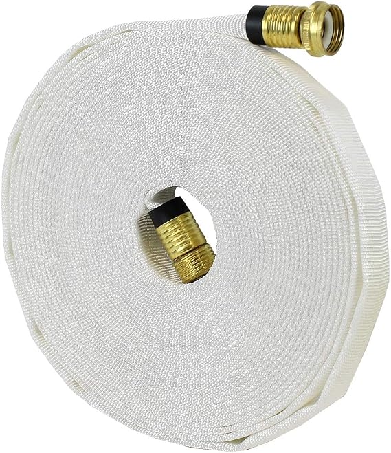 Garden Layflat Hose 3/4" x 50' Forestry Hose - (Garden Hose Couplings) - Service Pressure - 300 PSI - Made in the USA - White