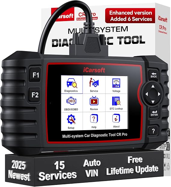iCarsoft CR Pro Enhanced Version OBD2 Scanner Diagnostic Tool, 15 Special Service All System Car Scan Tool Battery Test Live Data Graph Fault Code Reader