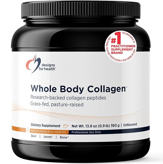 Designs for Health Whole Body Collagen Powder - Hydrolyzed Collagen Peptides Powder for Healthy Skin & Hair, Joint + Bone Health - Fortigel & Verisol Collagen, Unflavored (30 Servings)