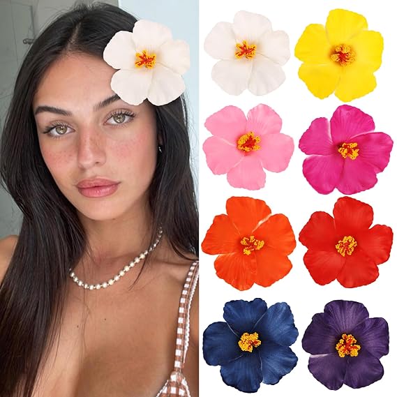 8 Packs Hawaiian Flower Hair Clips for Women, Non Slip Flower Clips for Hair, Cute Beach Accessories, Summer Hair Pins, Fashion Hair Claws