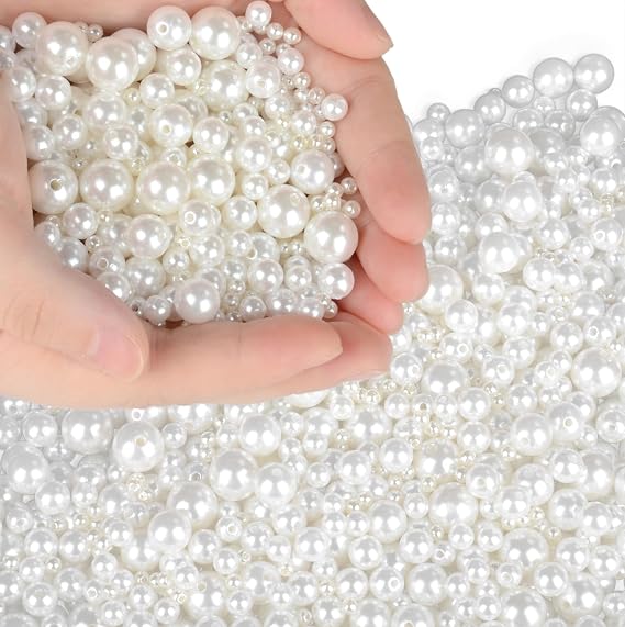 Pearl Beads, AD Beads 2150 Pieces with Hole Ivory Pearl Craft Beads Loose Pearls for Jewelry Making, DIY Crafts, Decoration and Vase Filler (4mm 6mm 8mm 10mm 12mm).