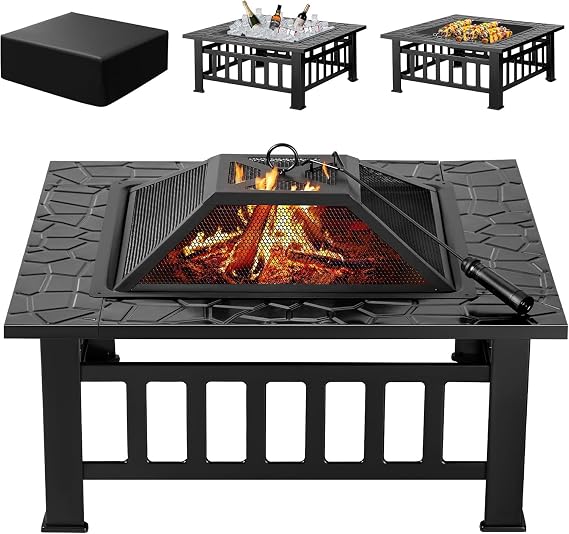 Devoko Outdoor Fire Pit, 32 Inch Firepit Table Metal Outdoor Fireplaces