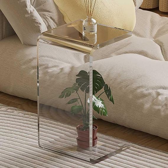 C Shaped Clear Side Table, Acrylic Coffee Table Bed Table, Modern End Table Desk Laptop Table for Small Space, Living Room, Bedroom (Color : Clear, Size : H:60cm/23.6in)