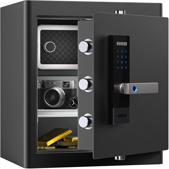 RPNB Deluxe Home Safe and Lock Box Smart Touch Screen Biometric Fingerprint Security Safe Box with Voice Prompts One Touch Unlock Inner Box Double Warning Suitable for Home Office Hotel 4.5 m³