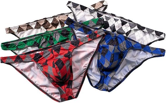 Faringoto Men's Checkered Low Rise Ice Silk Briefs Quick Drying Bikini Gay Underwear