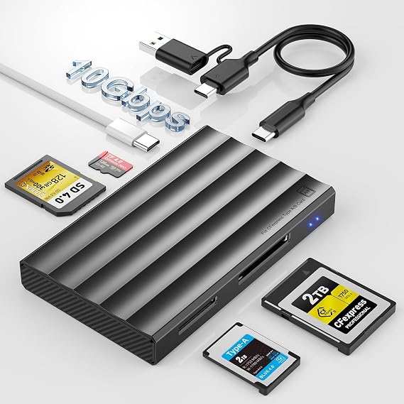 CFexpress Type A/B Card Reader, 4 in 1 UHS-II SD4.0&Micro SD/TF Card Reader 10Gbps USB 3.2 Gen 2 CFexpress Type B/A Adapter for Photographers, Content Creators Compatible with iPhone, Android, Laptop