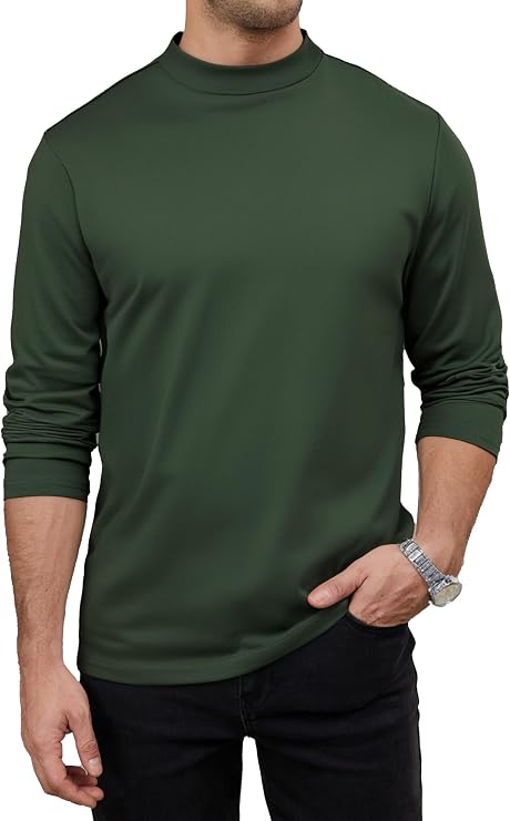 Men's Casual Cotton Mock Turtleneck Long Sleeve T-Shirts
