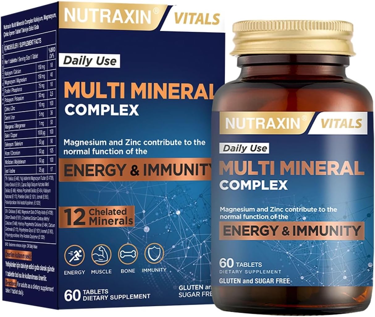 Nutraxin Multi Mineral Complex, 60 Tablets - 12 Essential Minerals for Energy, Muscle Function & Bone Health - Vegan, Gluten & Allergen-Free Immune System Booster - 1 Month Supply (1 Tab/Day)