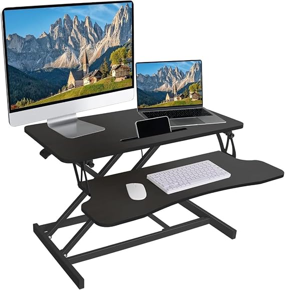Standing Desk Desktop Pneumatic Elevation Table No Assembly Required, Remote Desk Work Relieves Sitting for Long Hours of Time