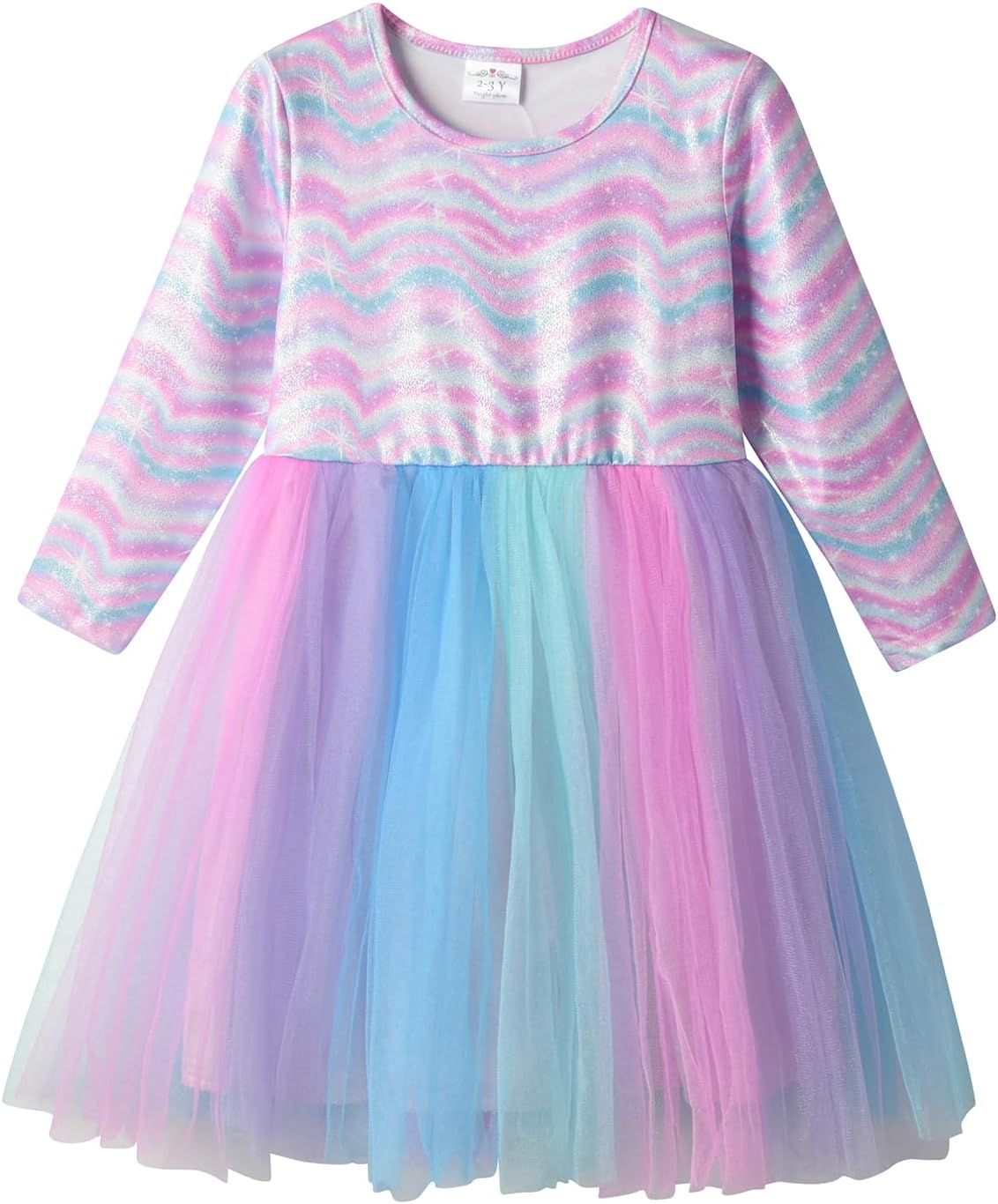 VIKITA Girls Rainbow Mermaid Tutu Dress Long Sleeve Sparkling Scales Party Tulle Princess Dresses for 3-10 Years