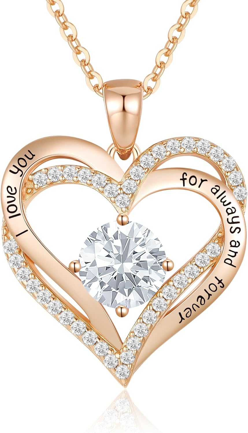 CDE Necklaces for Women Birthstone Pendant, Love Heart Rose Gold Plated Jewellery Gifts for Mum Her Wife Girlfriend Anniversary Birthday Mothers Day Christmas Valentine's Day