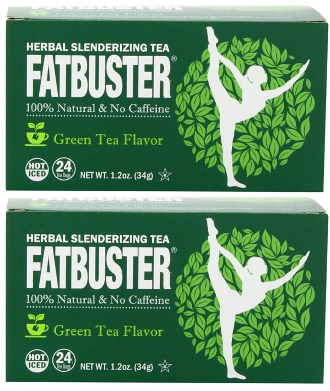 Fatbuster Herbal Slenderizing Tea Green Tea Flavor - Weight Loss Diet Tea, 24-Count Tea Bags Pack of 2 Green Tea