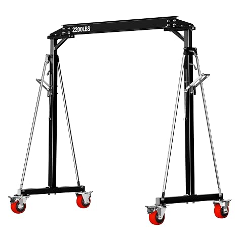 SILVEL Gantry Crane 1 Ton MAX3000LBS, Adjustable Height 8.53 to 12.47ft with Triangle Base, Portable I-Beam Hoist for Factory, Warehouse, Auto Repair & Construction, Black
