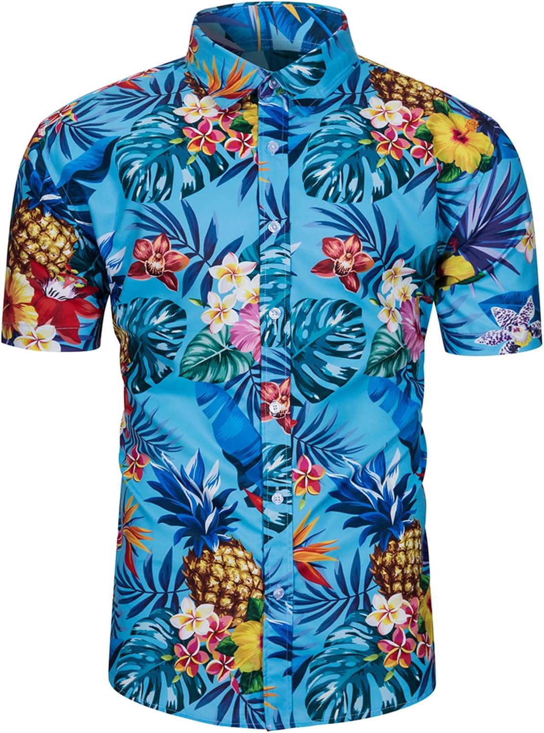 Mens Funky Hawaiian Shirt Short Sleeve FlowerPineappleBird Print Button Down Beach Shirts
