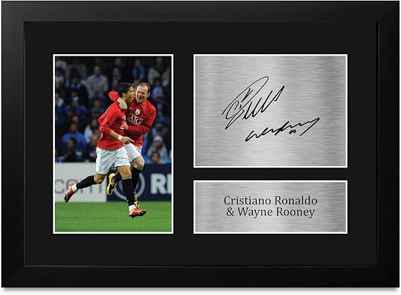 HWC Trading Cristiano Ronaldo & Wayne Rooney Gifts Printed Signed Autograph Picture for Football Fans and Supporters - A4 Framed