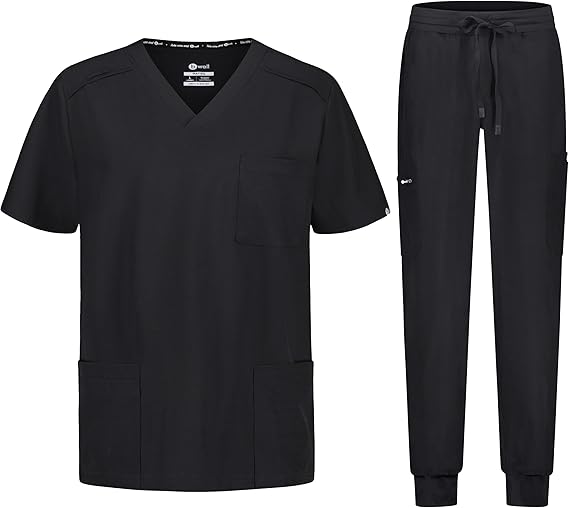 B-well Matteo Men's Scrub Set Slip-On Tunic + Jogging Trousers Set Medical Doctor Uniform Medical Work Wear with Elastane