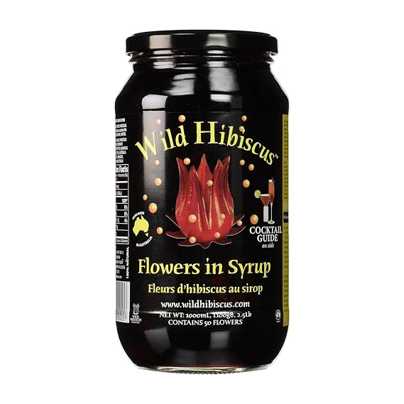 Wild Hibiscus Flowers in Syrup, 2.5 lb Jar | 50 Whole Hibiscus Flowers | Gourmet Cocktail & Champagne Garnish | Premium Hibiscus Syrup for Mocktails, Desserts, Cheese Boards & Foodservice