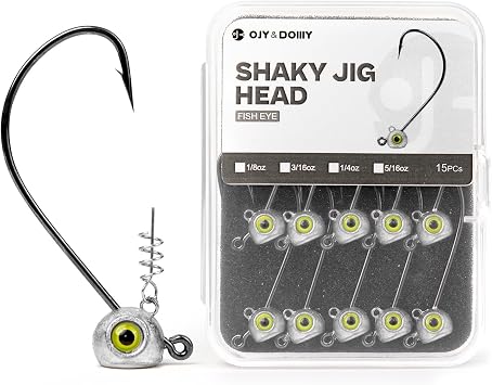 Shaky Head Jigs, Fisheye Stand-up Style Weedless Fishing Jig Heads for Bass (15-Pack) 1/8 3/16 1/4 5/16oz