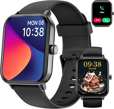 Smart Watch for Women Men, Alexa Built-in,1.8 Inches Large Display, Bluetooth Calls,Received Text, Health Monitoring, Sport Watch, Waterproof Fitness Tracker Watch for Android iOS Black, 1.85 inches