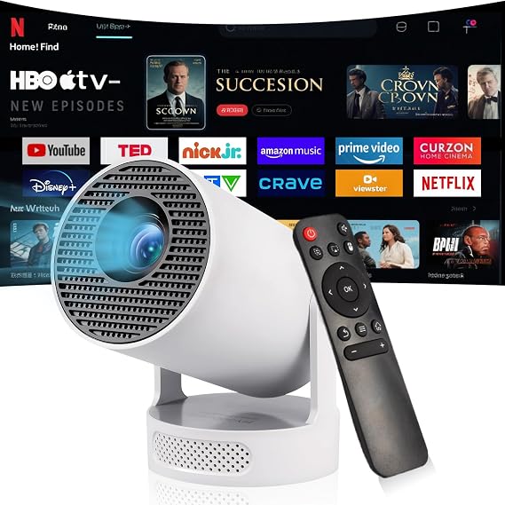 Mini Projector, HY300Ultra Portable Projector with WiFi 6 and Bluetooth 5.4, 4K Support,5W Soundbase Speaker, Android11.0, 180 Rotation, Compatible with TV Stick Smartphone HDMI