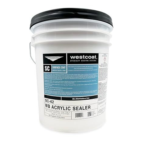 Westcoat SC-42 Acrylic Concrete Sealer | Clear | Semi-Gloss | 5-Gallon | Water-Based, Seals Interior Floor, Driveway, Patio, and Walkway Concrete, UV Resistant, Non-Yellowing