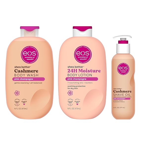 eos Shower Essentials Bundle- Body Lotion, Body Wash, Shave Oil - Pink Champagne