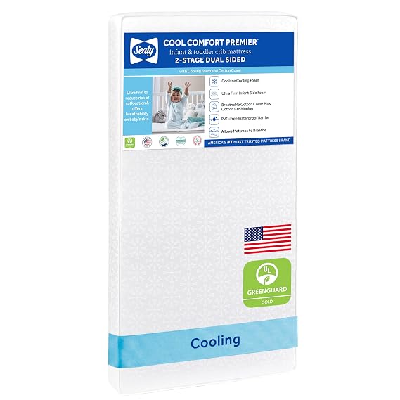 Sealy Baby 2 Stage Infant Crib Mattress Plus Toddler Bed Fit, Breathable, Cooling Foam Cotton Cover, Dual Firmness & Ultra-Lightweight, Cool Comfort