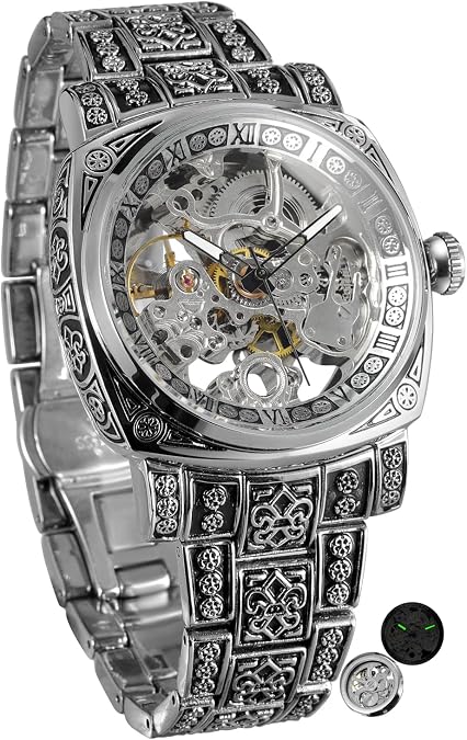 FORSINING Luxury Square Skeleton Mechanical Men Watch Automatic Movement Hollow Design Stainless Steel/Genuine Leather Strap Male Vintage Watches