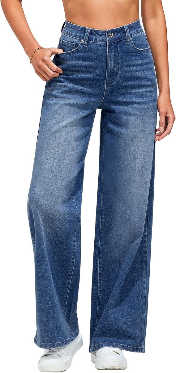Vetinee Women's Baggy Jeans Wide Leg High Waisted Stretch Jeans