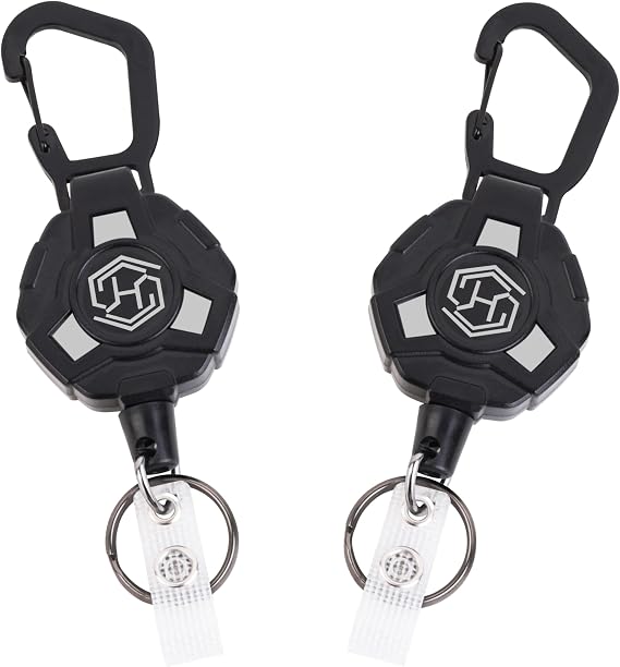 2-Pack Retractable Keychain - Heavy Duty Badge Holder, ID Badge Reel, Carabiner Badge Clip, Tactical Key Chain with 32" Steel Retractable Cord, 8.0 oz