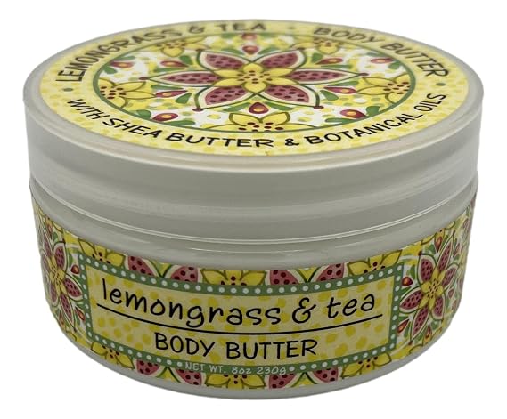 Greenwich Bay Trading Company, Lemongrass and Tea, Shea and Cocoa Butter Body Butter - From the Garden Collection - 8 Ounce Tub