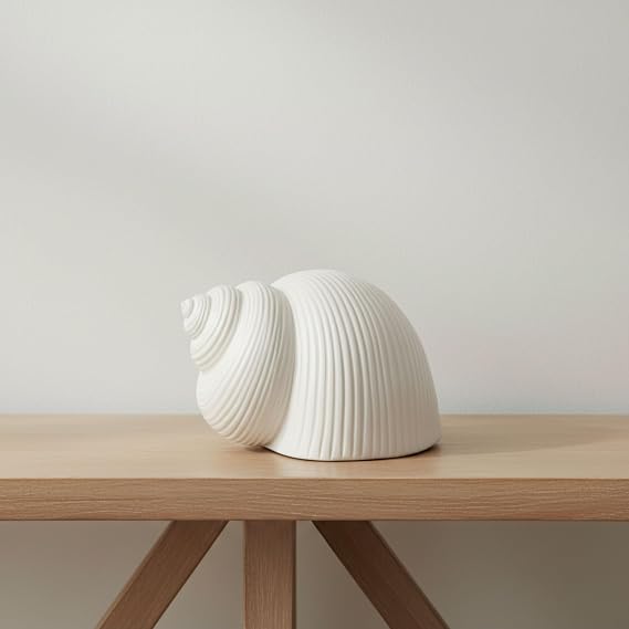 Coastal Ceramic Figurine for Home, Bathroom, Office, and Room Decor - Seashell Inspired Ornament for Living Room Styling - Modern Sculpture for Shelf and Coffee Table Display- 4", White