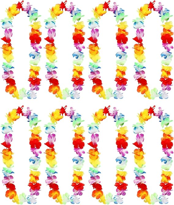 8 Pcs Hawaiian Garland,Hawaiian Party Decorations,Hawaiian Party Accessories,Hawaiian Lei,Hawaiian Necklace Flower,Tropical Decorative Favours,Flower Necklace Hawaii,Hawaiian Garlands For Adults Kids