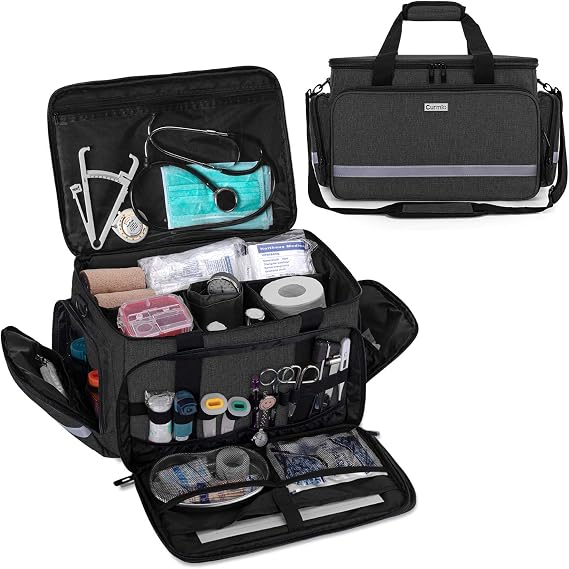 Nurse Bag, Medical Tote Bag for Health Care, Nursing Students, Black | with Inner Dividers, No-Slip Bottom, for Nursing Students, Physical Therapists, Doctors, Shoulder Straps, Large Capacity