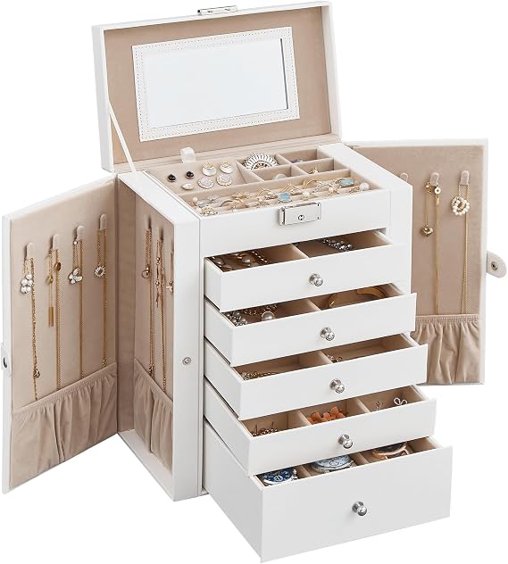 SONGMICS 6-Layer Jewelry Box Organizer with 5 Drawers, Lock and Mirror