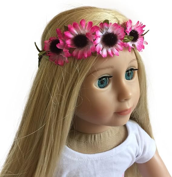 Doll Headband for 18 inch Doll - Floral Sunflower Wreath Pink - Fits American Girl